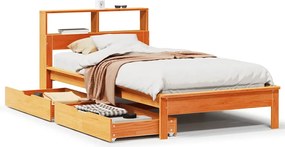 vidaXL Pat cu bibliotecă fără saltea, maro, 100x200 cm, lemn masiv pin