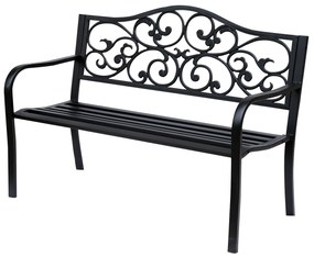 Outsunny Banca pentru exterior din fonta si metal, banca pentru gradina 2 locuri cu spatar inalt decorat, 127x60x89cm, negru