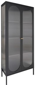 Vitrină Adelaide, negru, 2 uși din sticlă ondulată 80x35x180 cm