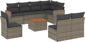 vidaXL Set canapele de grădină, 9 piese, cu perne, gri, poliratan
