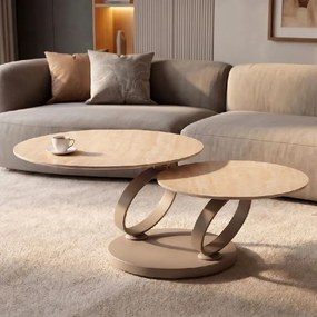 Masuta de cafea moderna cu doua blaturi rotative din ceramica DANCING RINGS 80-135cm