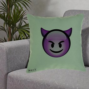 Perna Decorativa Emoji Diavol Mov, 40x40 cm, Verde, Husa Detasabila, Perna Inclusa, BEKZ®