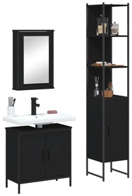 vidaXL Set mobilier de baie, 3 piese, negru, lemn compozit