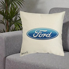 Perna Personalizata cu emblema Ford, 40x40 cm, Ecru, Husa Detasabila, Perna Inclusa, BEKZ®