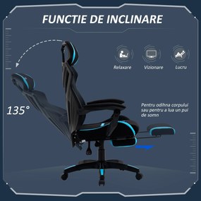 Vinsetto Scaun Gaming cu Suport Lombar, Scaun Birou Ergonomic cu Inălțime Reglabilă din Țesătură, 65x65x119-129 cm, Negru și Albastru | Aosom Romania