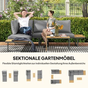 Outsunny Set mobilier exterior, extensibil la 6 locuri, colțar outdoor în formă de L cu mese, cadru din oțel, spătare reglabile, gri | Aosom Romania