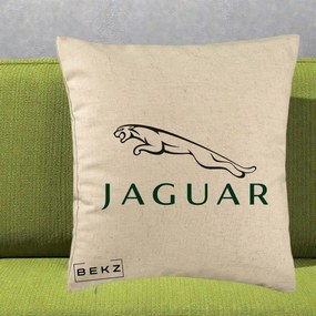 Perna Personalizata cu emblema Jaguar, 40x40 cm, Bej, Husa Detasabila, Perna Inclusa, BEKZ®