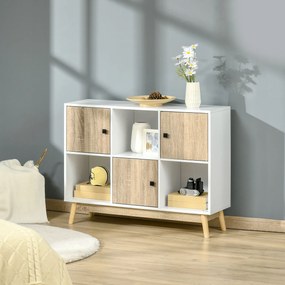 HOMCOM Bufet living, mobilier de depozitare 9 cuburi cu 3 uși și 3 compartimente deschise, picioare din lemn de pin, stil modern, bufet pentru sala de mese, bucătărie și living, 96 x 30 x 75 cm, alb, natural | Aosom Romania