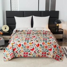 Cuvertura de pat cu model RETRO PASARE colorata Dimensiune: 220 x 240 cm