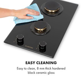 Goldflame Domino, plită pe gaz, 2 arzătoare din aramă, ceramică din sticlă