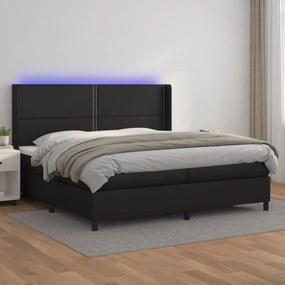 3139343 vidaXL Pat cu arcuri, saltea și LED, negru, 200x200cm, piele ecologică