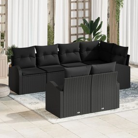 vidaXL Set de canapele pentru grădină cu pernă 7 pcs Negru Rattan poli