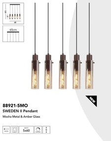 Lustra moderna cu 5 pendule Sweden II moca, chihlimbar
