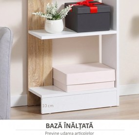 HOMCOM Bibliotecă de Perete cu 5 Rafturi și Dispozitiv Anti-Răsturnare din PAL 45x21x170 cm Alb Stejar | Aosom Romania