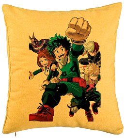 Perna Decorativa cu My Hero Academia Characters 2, 40x40 cm, Galben, Husa Detasabila, Burduf