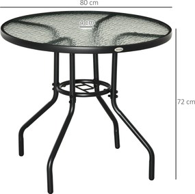 Outsunny Masă de Grădină Rotundă 80 cm cu Orificiu pentru Umbrelă, Masă de Cafea pentru Exterior cu Blat din Sticlă Temperată, Cadru Metalic, pentru Terasă, Balcon, Negru | Aosom Romania
