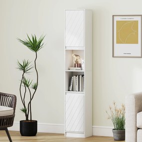 HOMCOM Coloană de baie, mobilier de depozitare cu 2 uși, 2 compartimente deschise, , 30 x 24 x 170 cm, alb | Aosom Romania