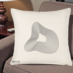 Perna Decorativa Abstract Linii Organice, 40x40 cm, Crem Reliefat, Husa Detasabila, Perna Inclusa, BEKZ®