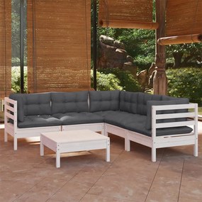 3096678 vidaXL Set mobilier de grădină cu perne, 6 piese, alb, lemn masiv pin