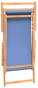 Scaun de plaja pliabil, albastru, lemn masiv de tec 1, Albastru, 60 x 126 x 87.5 cm