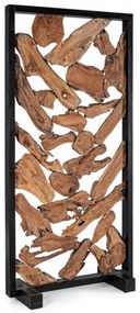 Paravan despartitor finisaj natural/negru din lemn de Teak, 100x40x200 cm, Grenada Bizzotto