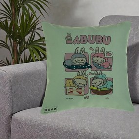 Perna Personalizata Labubu Sleeping Quad Grid, 40x40 cm, Verde, Husa Detasabila, Perna Inclusa, BEKZ®