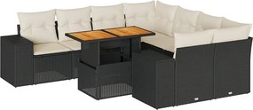 vidaXL Set mobilier de grădină cu perne, 9 piese, negru, poliratan