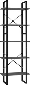 vidaXL Bibliotecă cu 5 rafturi, gri, 60x30x175 cm, lemn prelucrat