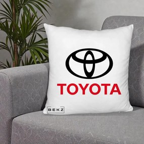 Perna Personalizata cu emblema Toyota, 40x40 cm, Alb Pufos, Husa Detasabila, Perna Inclusa, BEKZ®