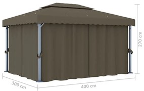 Pavilion cu perdea, gri taupe, 4x3 m, aluminiu