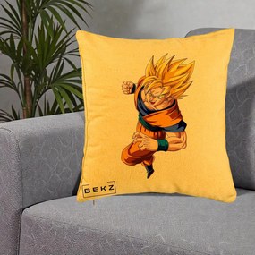 Perna Personalizata Dragon Ball Goku Super Saiyan 2 Lupta, 40x40 cm, Galben, Husa Detasabila, Perna Inclusa, BEKZ®