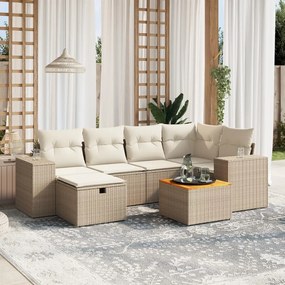 vidaXL Set canapele de grădină, 7 piese, cu perne, bej, poliratan
