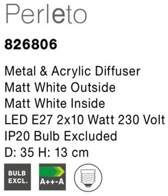 Plafoniera design modern 35cm Perleto alba NVL-826806