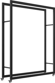 Outsunny Suport Portabil pentru Lemne cu Roți, Suport pentru Lemne din Metal Ranforsat, 120x32x151 cm, Negru | Aosom Romania