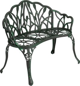 Outsunny Banc de grădină din aluminiu turnat, banc exterior 2 locuri cu spătar lalea, șezut floral, 99x57x78cm, vert antique | Aosom Romania