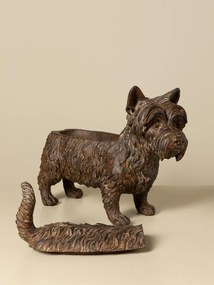 Cutie decorativă din rășină maro în formă de câine Scottish Terrier, capac detașabil, finisaj antichizat, 25 x 33 x 12,5 cm, „Écossais”