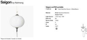 Lampa/Pendul portabil iluminat exterior decorativ SAIGON hole cap R45 gri/alb