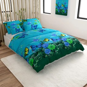 Lenjerie de pat din bumbac FLUTURE ALBASTRU SI VERDE albastru Dimensiune lenjerie de pat: 70 x 90 cm | 140 x 200 cm