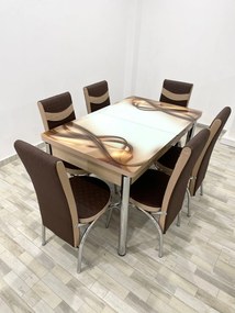 Set masa extensibila 130 / 170 x 80 cm cu 6 scaune, model 1134