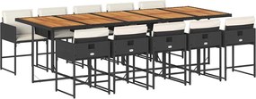 vidaXL Set mobilier de exterior cu perne, 11 piese, negru, poliratan