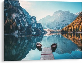 Tablou - Bărci pe Lacul Braies (70x50 cm)
