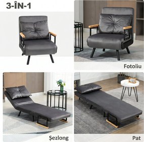 HOMCOM Canapea Extensibilă cu Spătar Reglabil pe 5 Nivele, Canapea Pat Individuală Pliabilă cu Perne, 63x73x81 cm, Gri | Aosom Romania