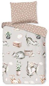 Lenjerie de pat pentru copii gri-maro din bumbac pentru pătuț 120x150 cm Catlife – Good Morning