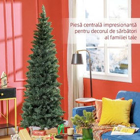 HOMCOM Brad Artificial de Crăciun cu 687 Ramuri, Brad de Crăciun Înalt și Îngust cu Bază Pliabilă, Ø75x210 cm, Verde | Aosom Romania