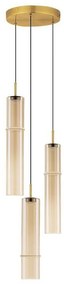 Lustra moderna cu 3 pendule LED, Metal, Sticla, Cognac, SANO
