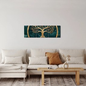 Tablou – Arborele vieții auriu în marmură (cu ceas) (90x30 cm)