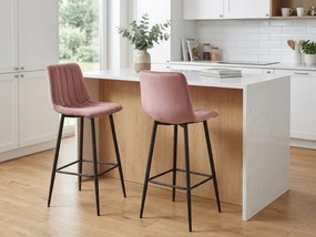 Scaun de bar POZZA VELVET cu picioare negre, roz