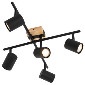 Plafoniera neagră cu lemn 5 lumini reglabile dreptunghiulară - Jeana