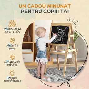 AIYAPLAY Sevalet Creativ 3 în 1 pentru Copii, cu Rola de Hârtie, Tablă pentru Creion și Cretă, Educațional, Lemn Natural, 3-6 Ani | Aosom Romania