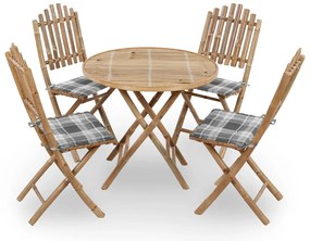 vidaXL Set mobilier de exterior pliabil, cu perne, 5 piese, bambus